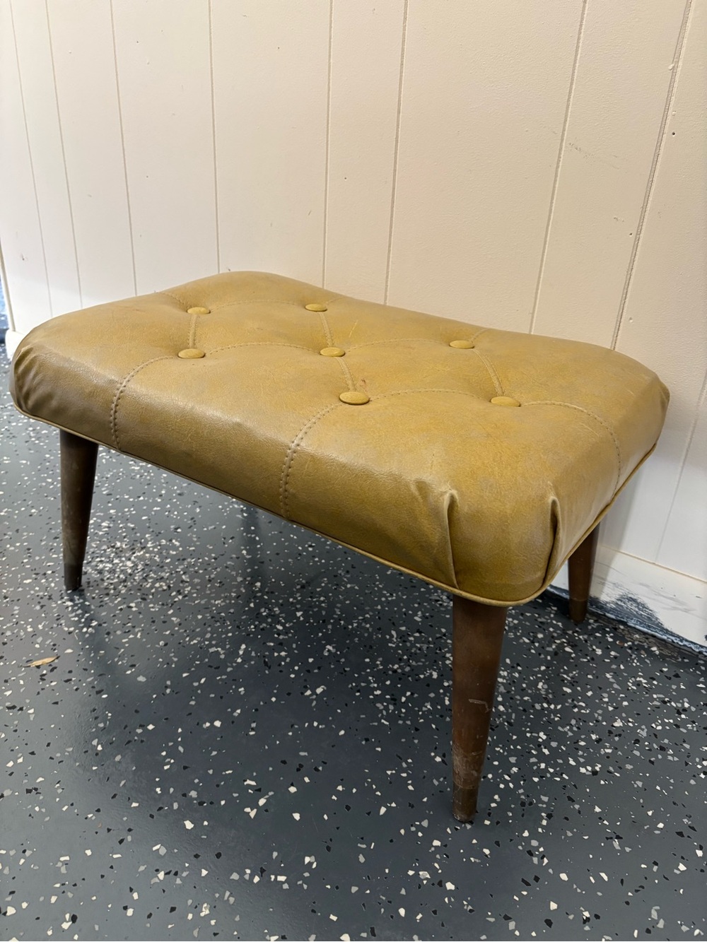 Tufted Mid-Century Ottoman Bench in Mustard Yellow